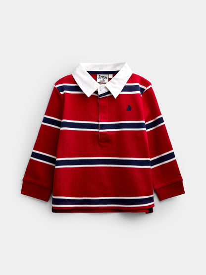 Dsiney Kidz - JoJo Maman Bébé Bright Red Stripe Rugby Top image 1