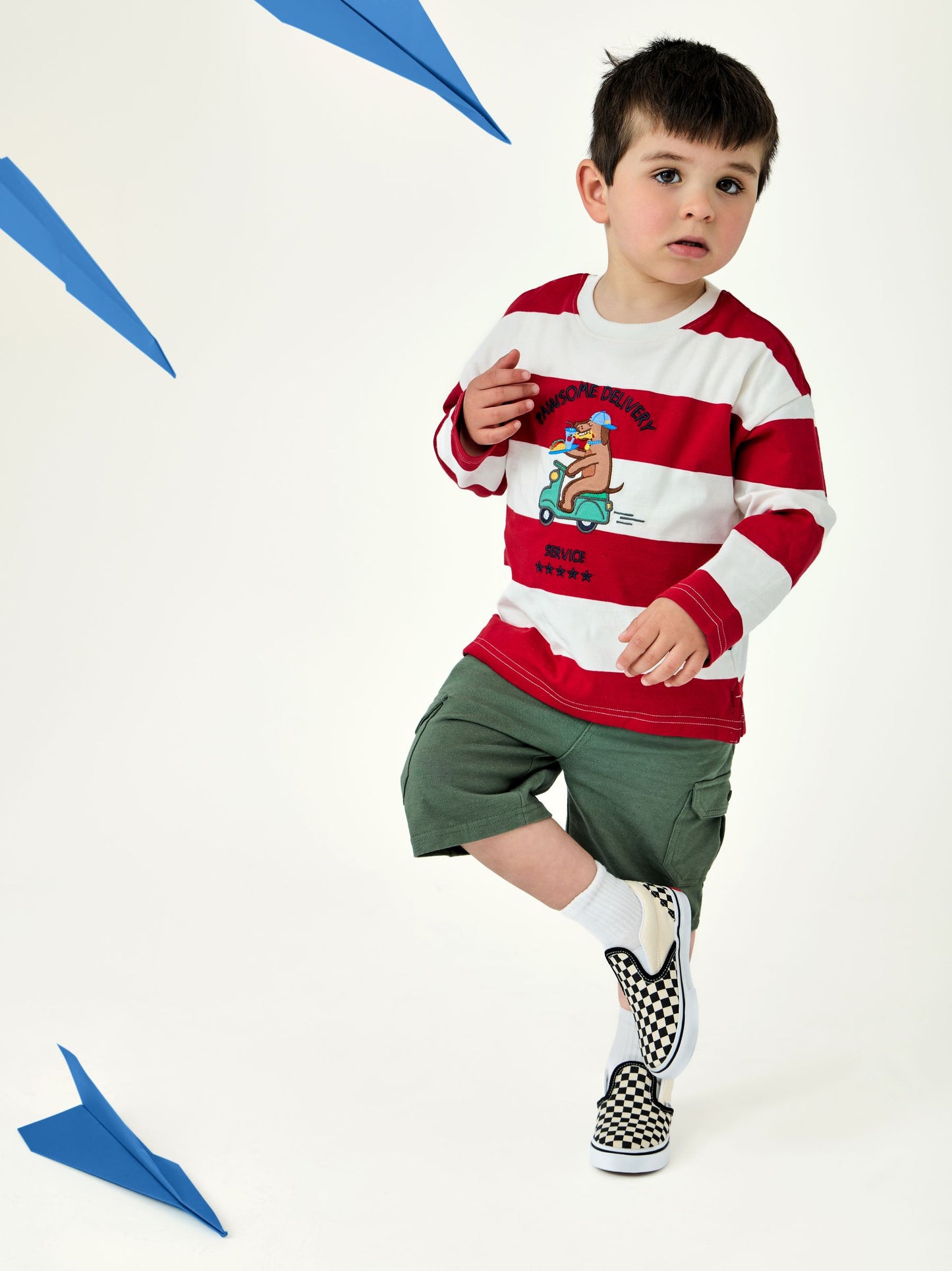 Dsiney Kidz - JoJo Maman Bébé Bright Red Dog Long Sleeve Stripe Appliqué Top image 2