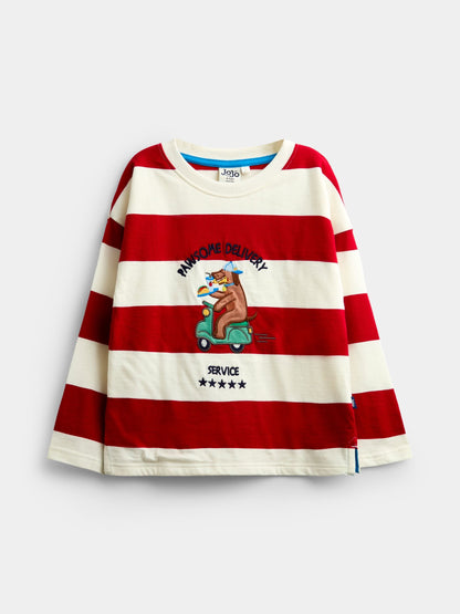 Dsiney Kidz - JoJo Maman Bébé Bright Red Dog Long Sleeve Stripe Appliqué Top image 3