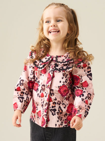 Dsiney Kidz - Angel & Rocket Pink Lyra Animal Rose Double Collar Print Blouse image 1