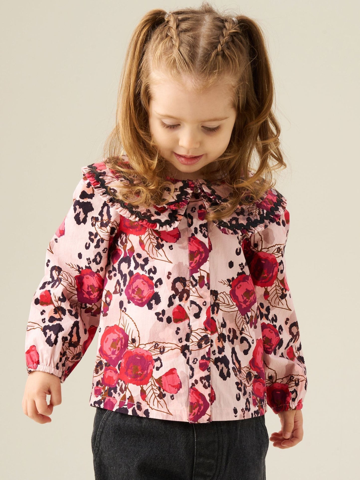 Dsiney Kidz - Angel & Rocket Pink Lyra Animal Rose Double Collar Print Blouse image 3