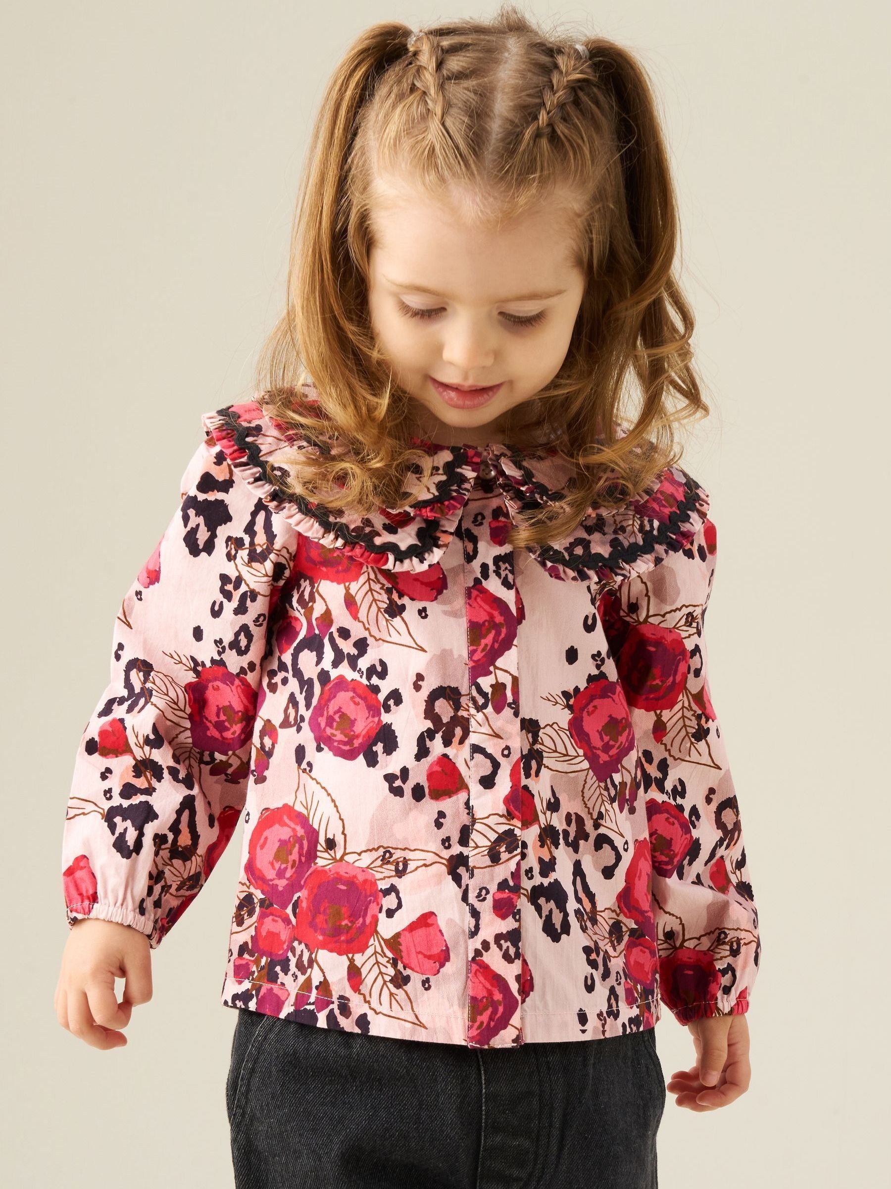 Dsiney Kidz - Angel & Rocket Pink Lyra Animal Rose Double Collar Print Blouse image 3