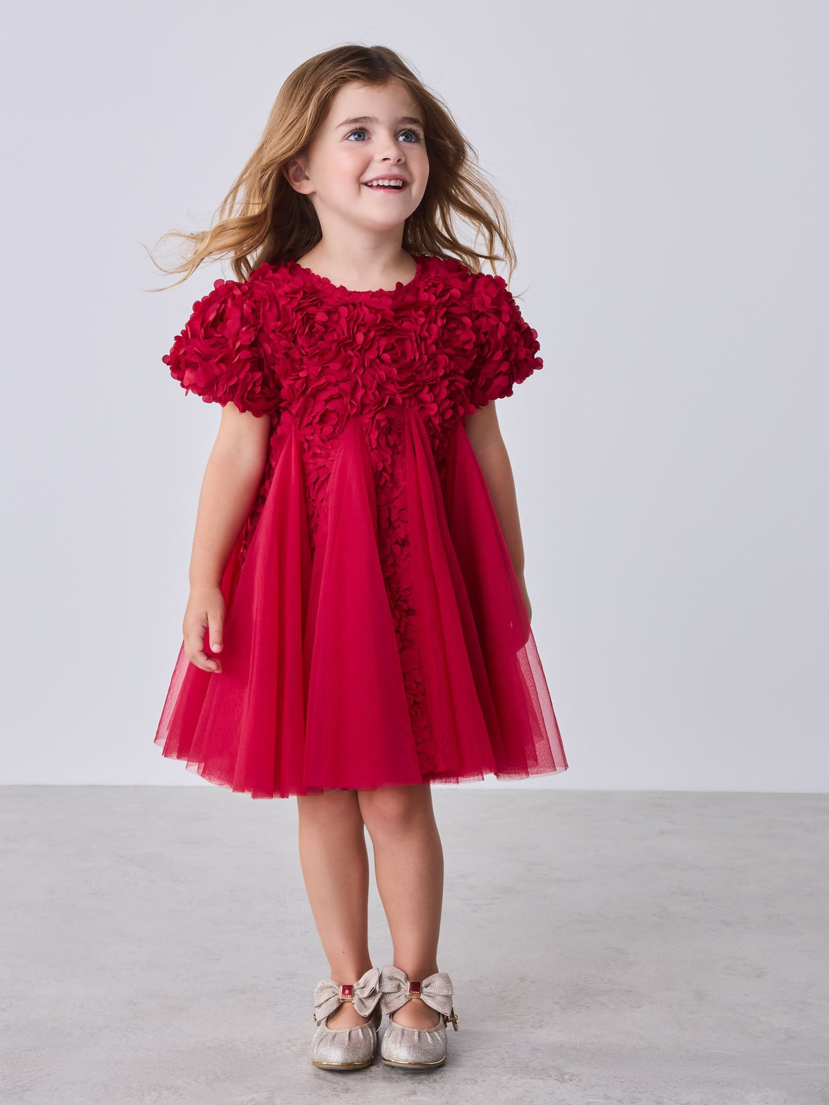 Dsiney Kidz - Baker by Ted Baker Red 3D Textured Floral Mesh Godet Dress image 1