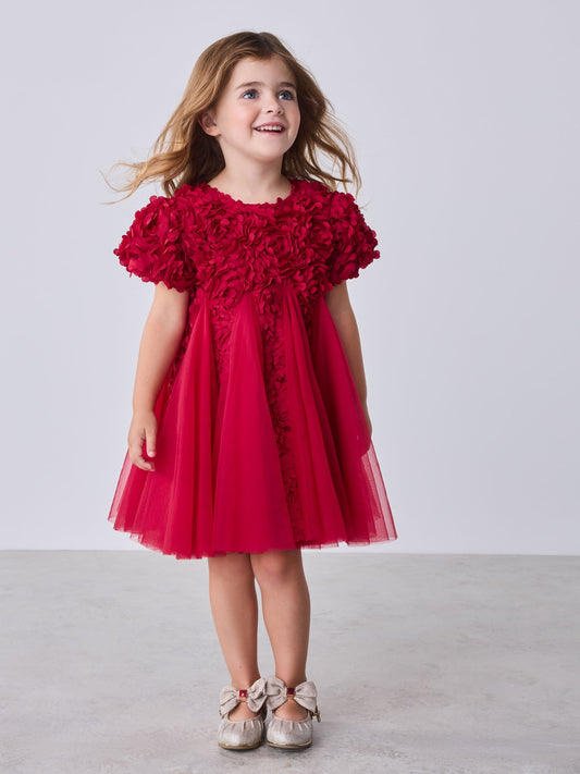 Dsiney Kidz - Baker by Ted Baker Red 3D Textured Floral Mesh Godet Dress image 1