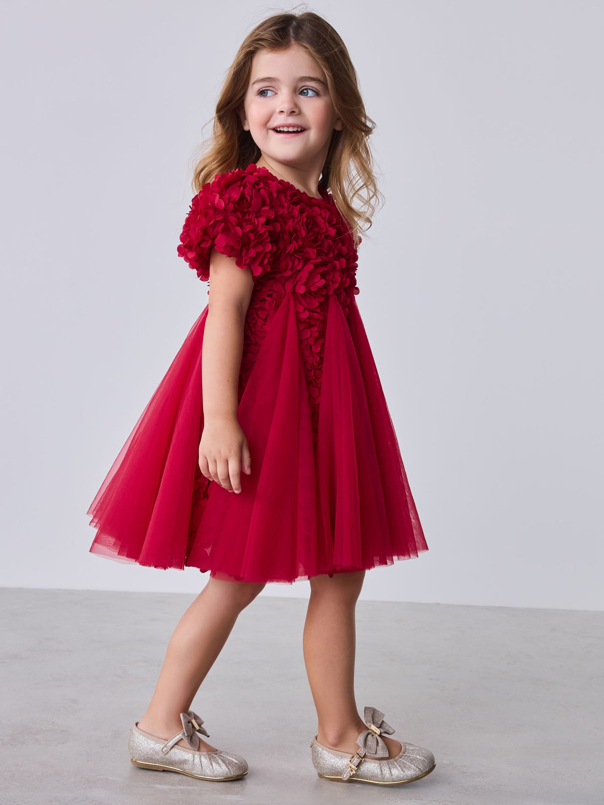 Dsiney Kidz - Baker by Ted Baker Red 3D Textured Floral Mesh Godet Dress image 2