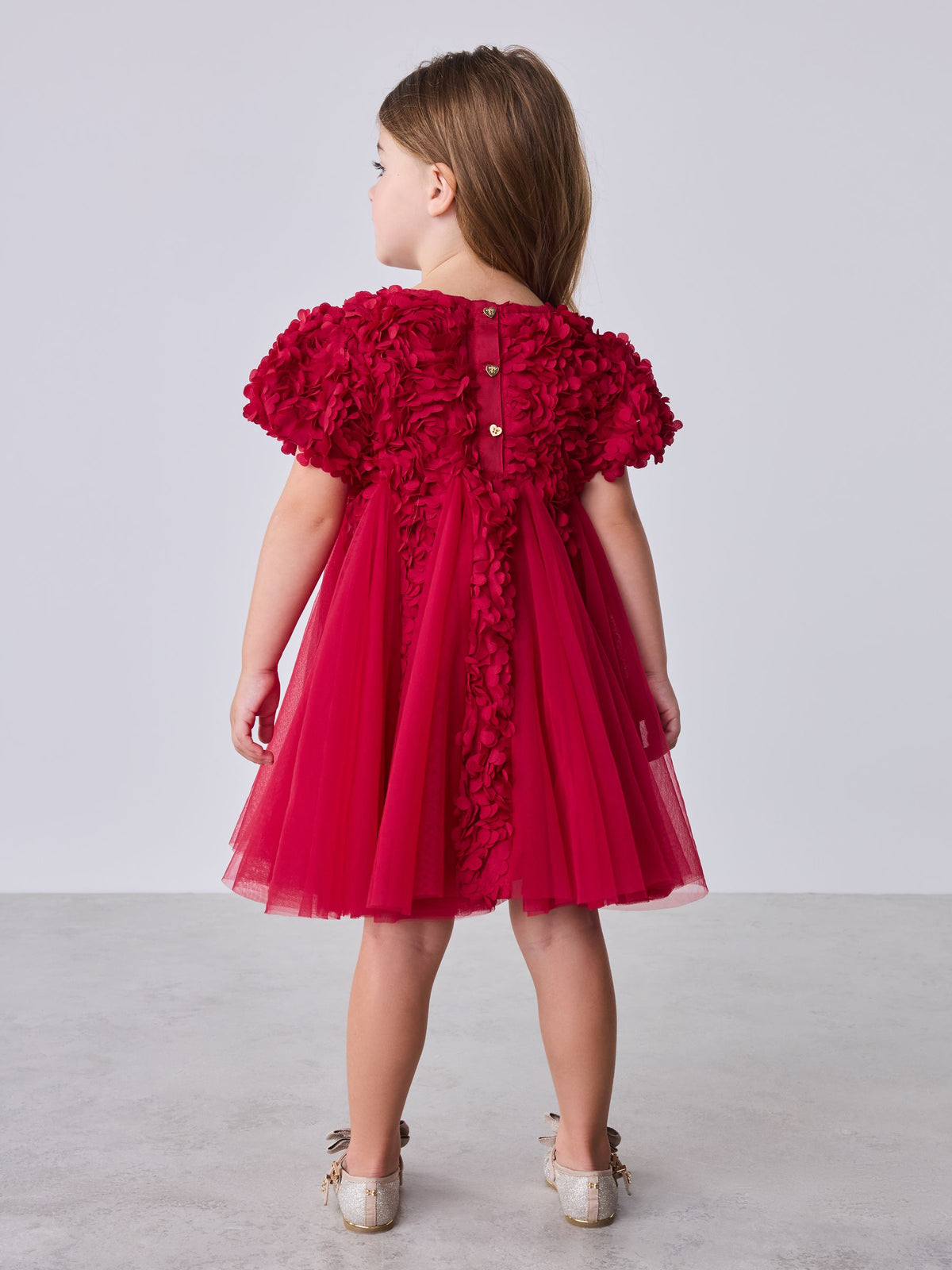 Dsiney Kidz - Baker by Ted Baker Red 3D Textured Floral Mesh Godet Dress image 3