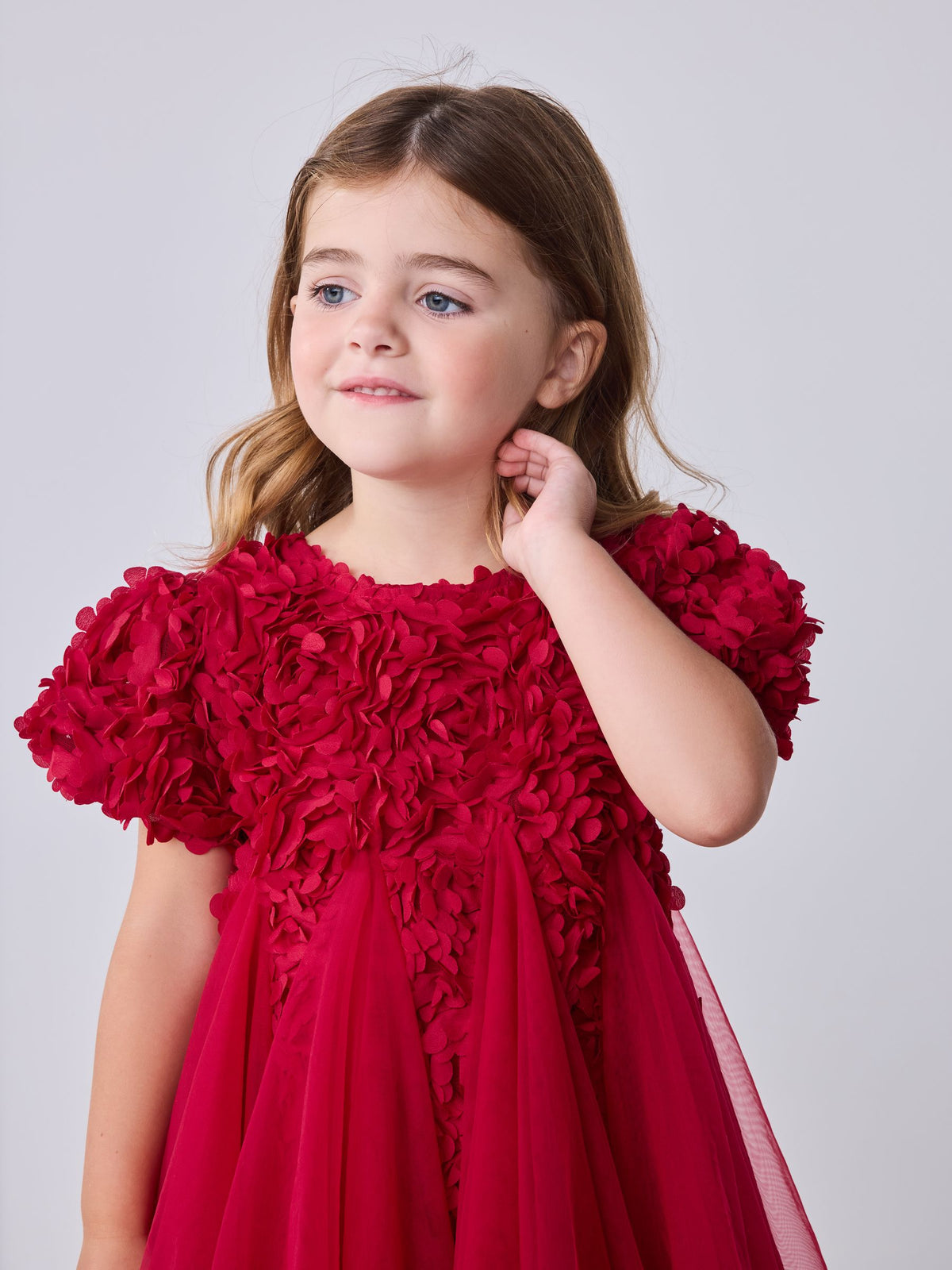 Dsiney Kidz - Baker by Ted Baker Red 3D Textured Floral Mesh Godet Dress image 4