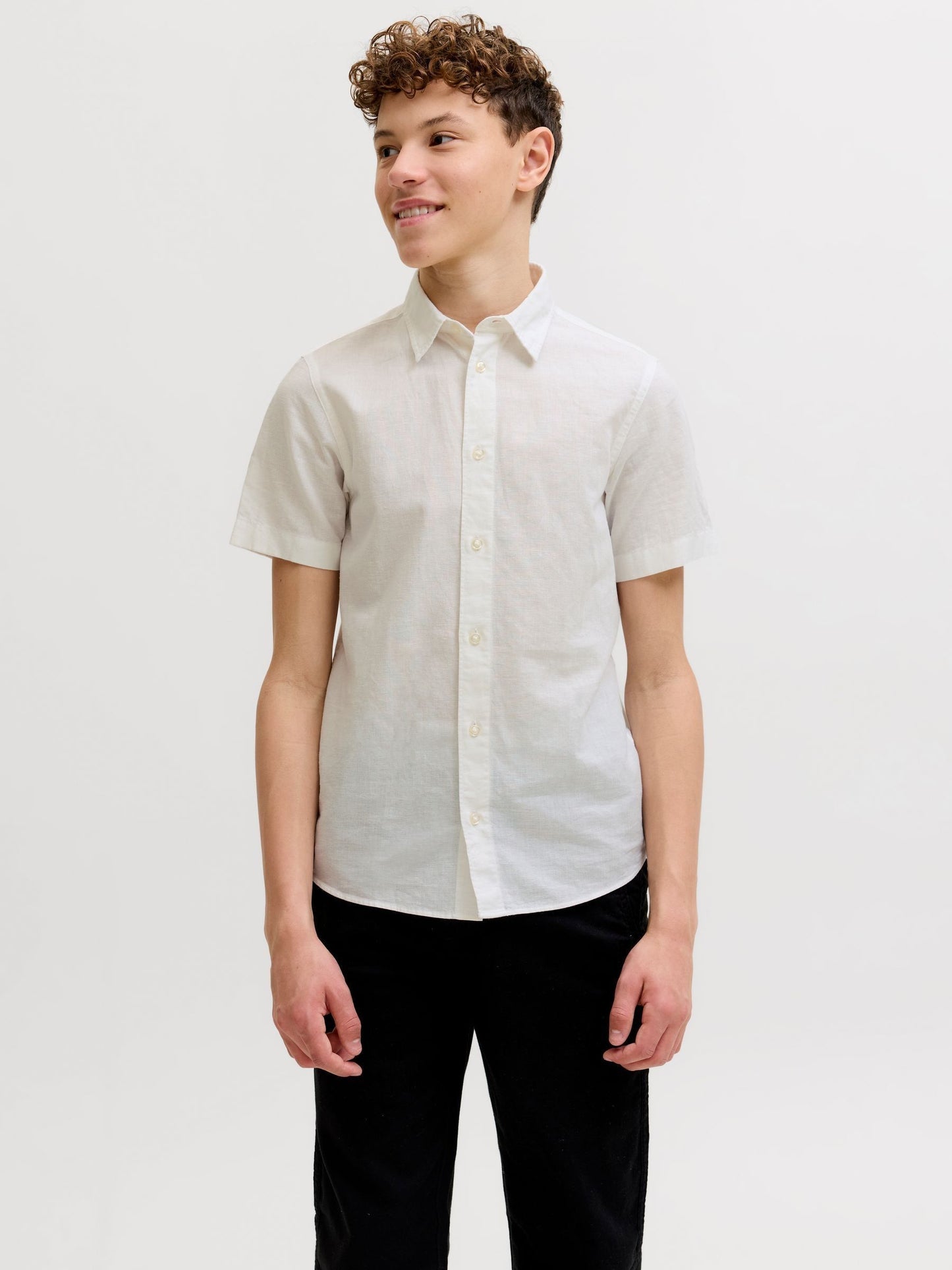 Dsiney Kidz - JACK & JONES Junior White Linen Blend Short Sleeve Shirt image 1