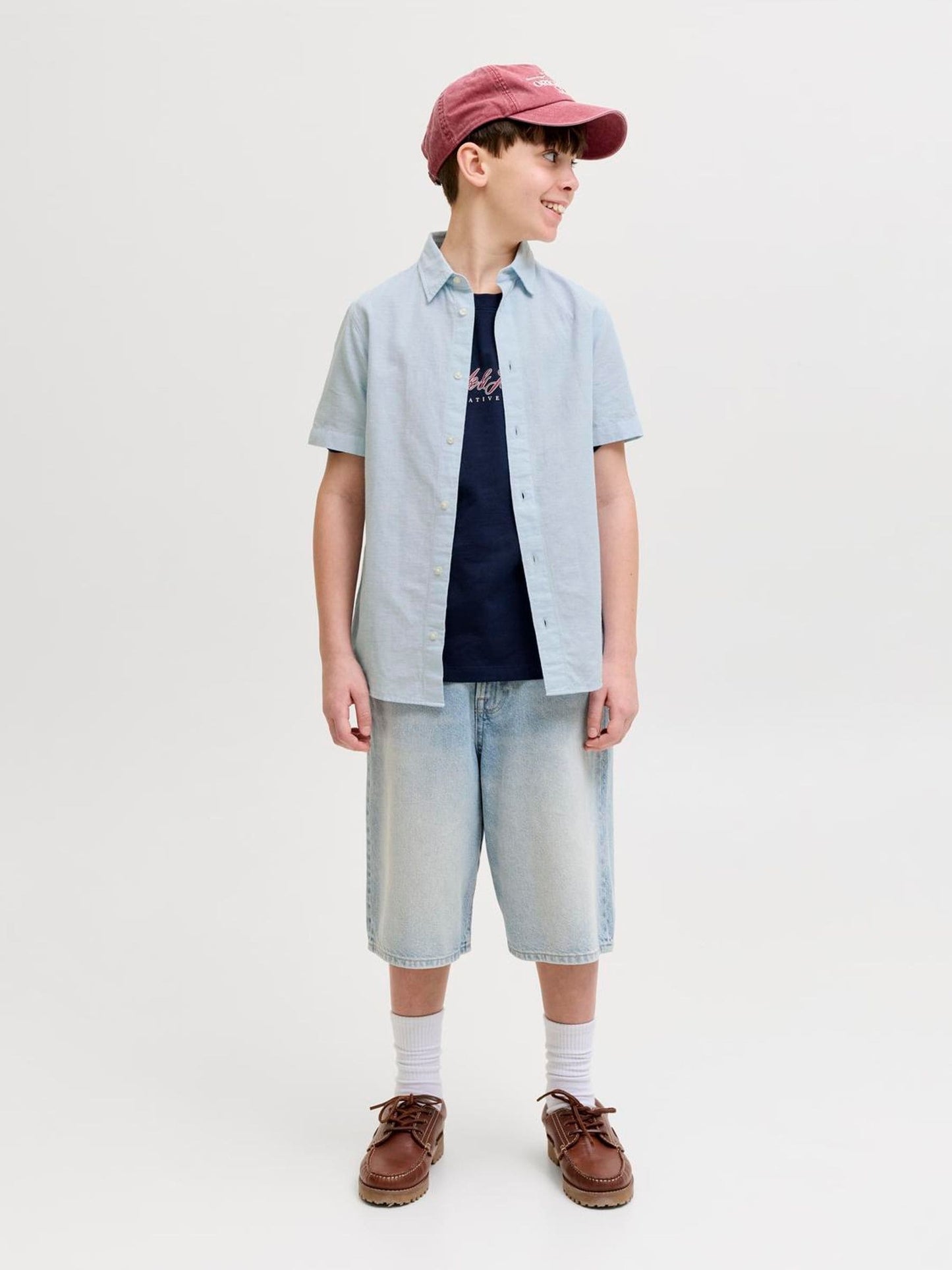 Dsiney Kidz - JACK & JONES Junior Blue Linen Blend Short Sleeve Shirt image 1