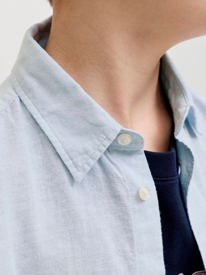 Dsiney Kidz - JACK & JONES Junior Blue Linen Blend Short Sleeve Shirt image 3