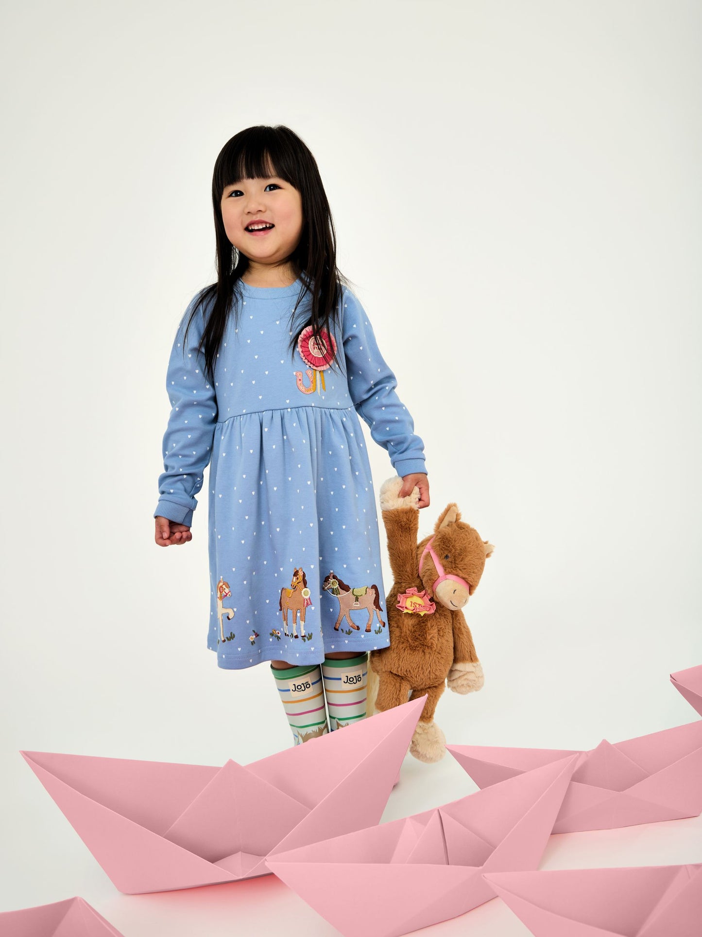 Dsiney Kidz - JoJo Maman Bébé Blue Horse Appliqué Long Sleeve Jersey Dress image 1