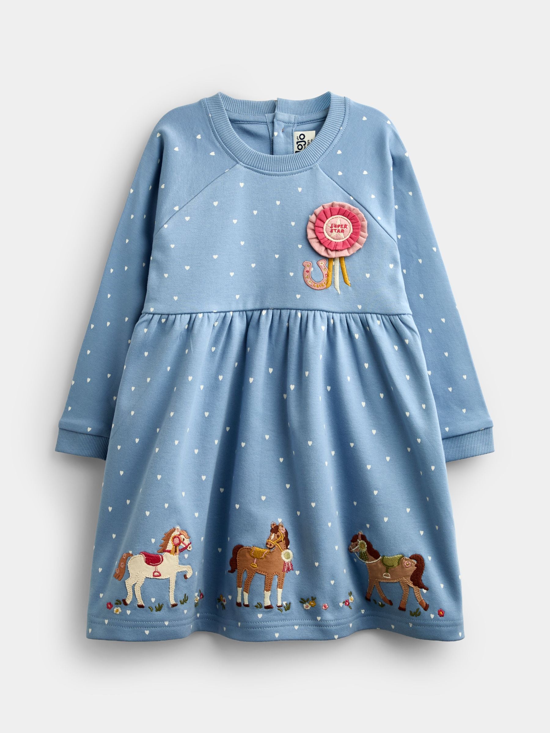 Dsiney Kidz - JoJo Maman Bébé Blue Horse Appliqué Long Sleeve Jersey Dress image 2