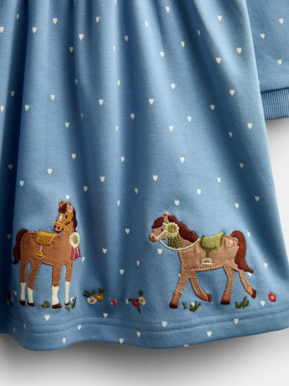 Dsiney Kidz - JoJo Maman Bébé Blue Horse Appliqué Long Sleeve Jersey Dress image 4