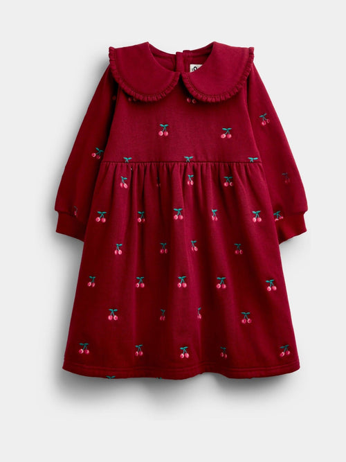 Dsiney Kidz - JoJo Maman Bébé Burgundy Red Cherry Embroidered Sweatshirt Dress image 1