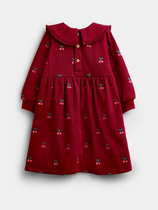 Dsiney Kidz - JoJo Maman Bébé Burgundy Red Cherry Embroidered Sweatshirt Dress image 2
