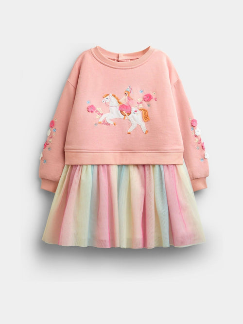 Dsiney Kidz - JoJo Maman Bébé Light Pink Unicorn Appliqué Tulle Combo Dress image 1