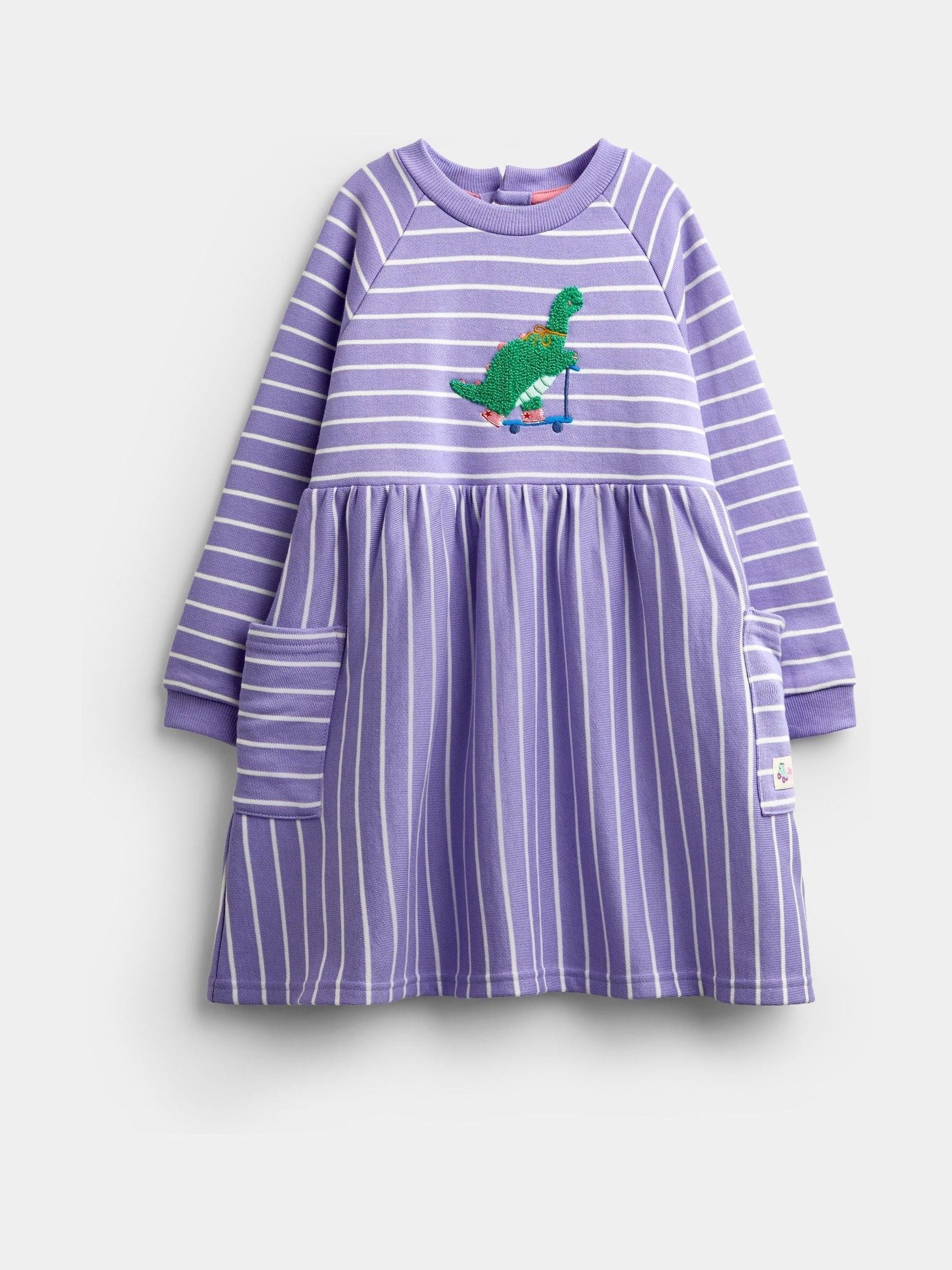 Dsiney Kidz - JoJo Maman Bébé Lilac Stripe Dino Jersey Dress image 1