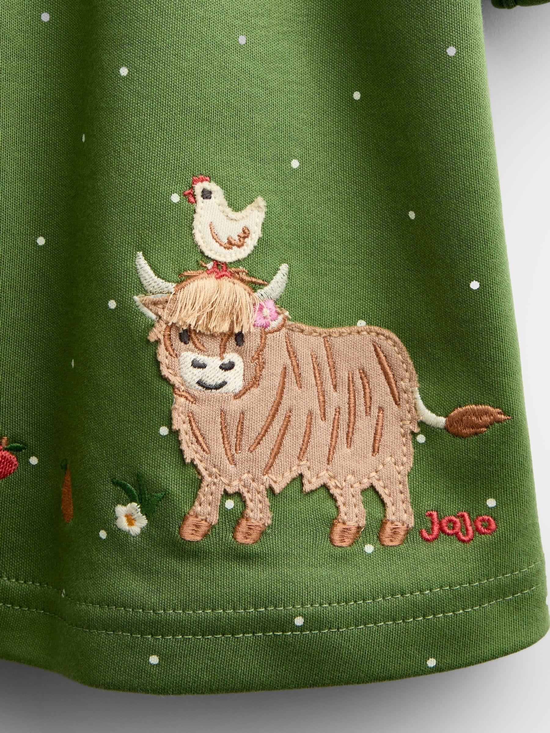 Dsiney Kidz - Jojo Maman Bébé Khaki Green Farm Appliqué Button Front Dress image 3