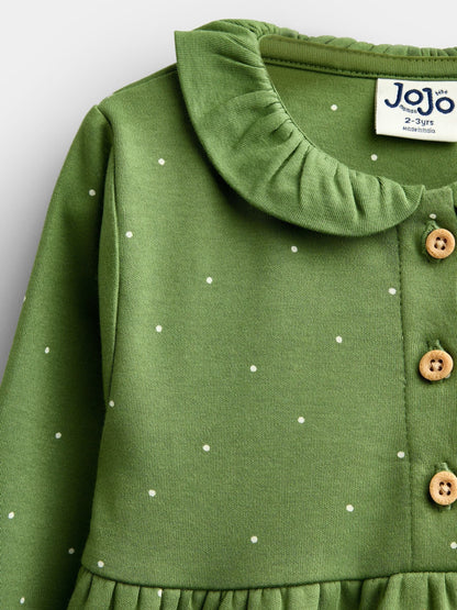 Dsiney Kidz - Jojo Maman Bébé Khaki Green Farm Appliqué Button Front Dress image 4