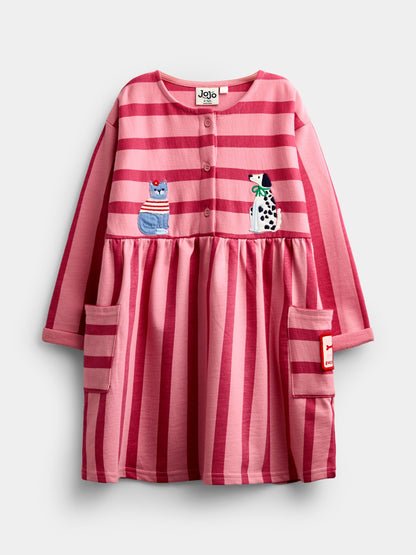 Dsiney Kidz - JoJo Maman Bébé Pink Pets Appliqué Button Front Dress image 3