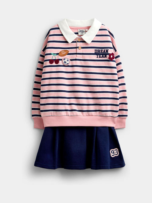 Dsiney Kidz - JoJo Maman Bébé Rose Pink Stripe Rugby Sweatshirt & Skirt Set image 1