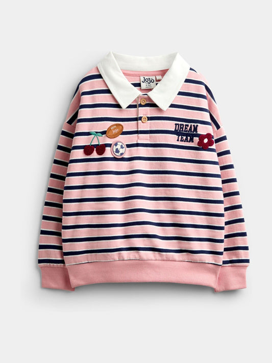 Dsiney Kidz - JoJo Maman Bébé Rose Pink Stripe Rugby Sweatshirt & Skirt Set image 2