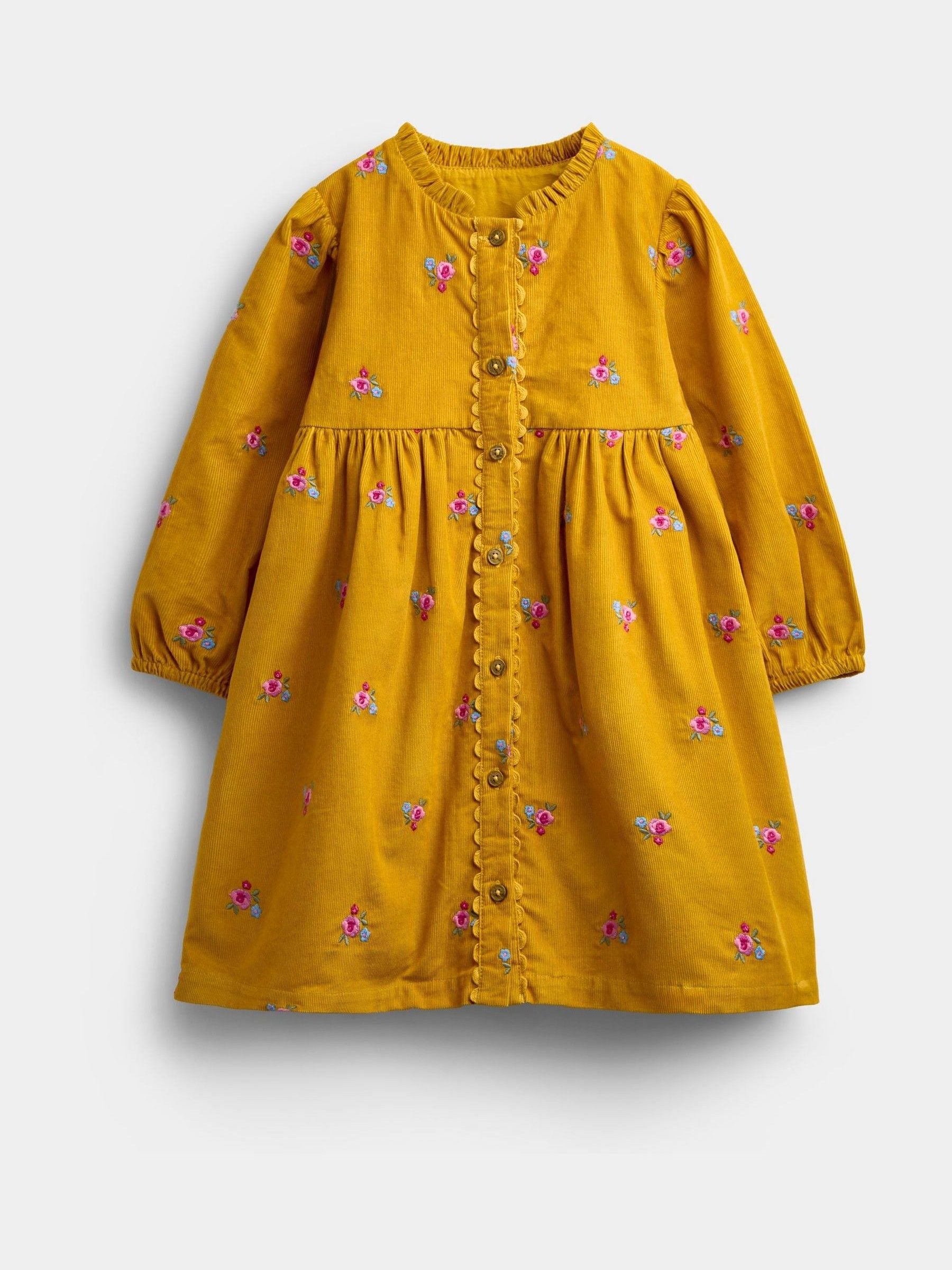 Dsiney Kidz - JoJo Maman Bébé Mustard Yellow Floral Embroidered Cord Dress image 2