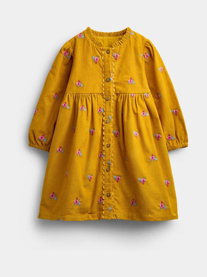 Dsiney Kidz - JoJo Maman Bébé Mustard Yellow Floral Embroidered Cord Dress image 2