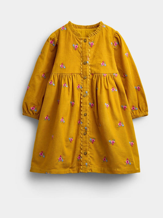 Dsiney Kidz - JoJo Maman Bébé Mustard Yellow Floral Embroidered Cord Dress image 2