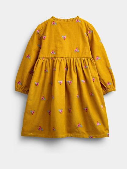 Dsiney Kidz - JoJo Maman Bébé Mustard Yellow Floral Embroidered Cord Dress image 3