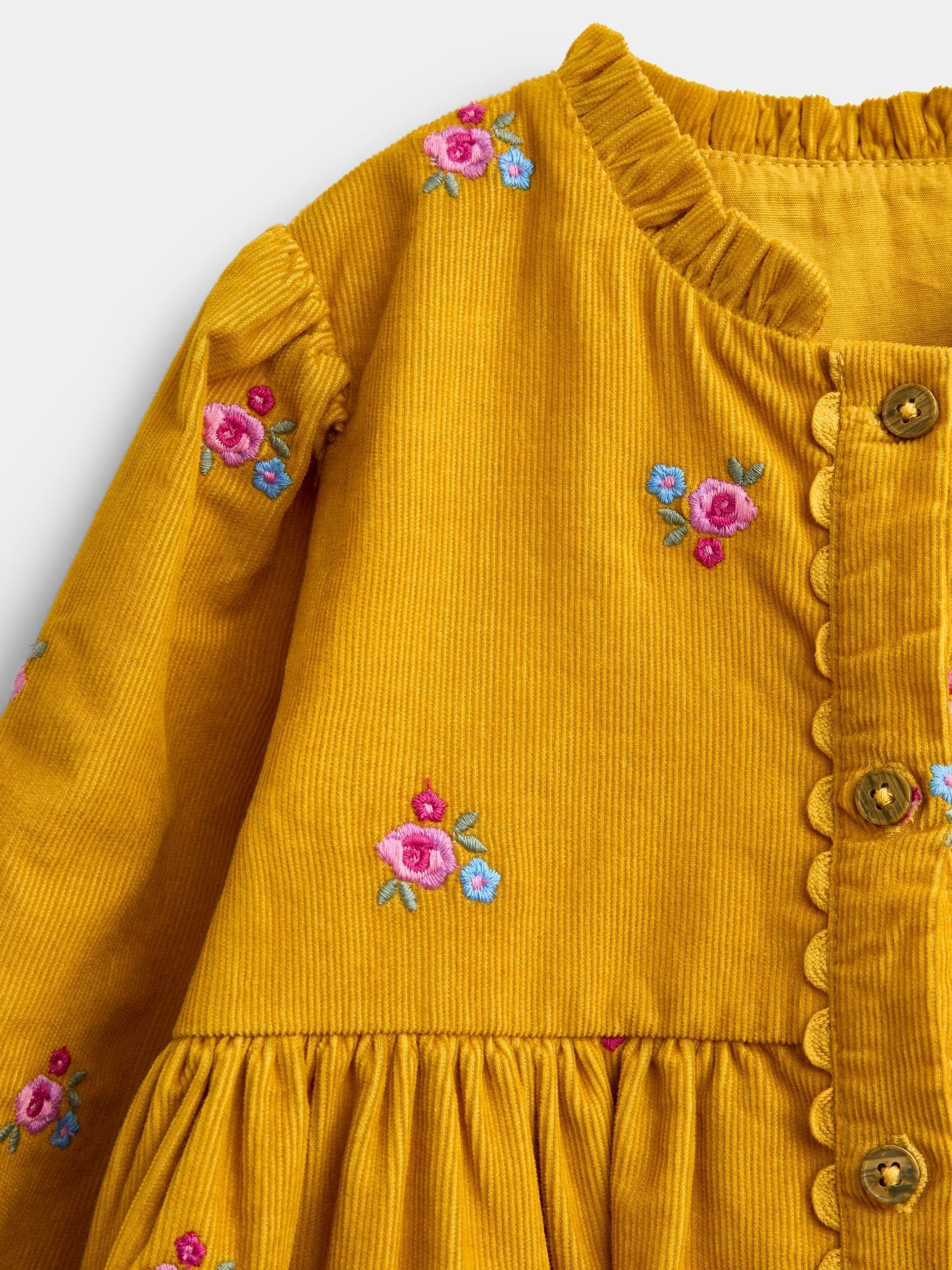 Dsiney Kidz - JoJo Maman Bébé Mustard Yellow Floral Embroidered Cord Dress image 4