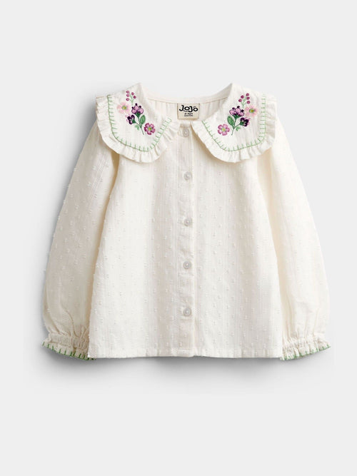 Dsiney Kidz - JoJo Maman Bébé Cream Floral Textured Embroidered Collar Blouse image 1