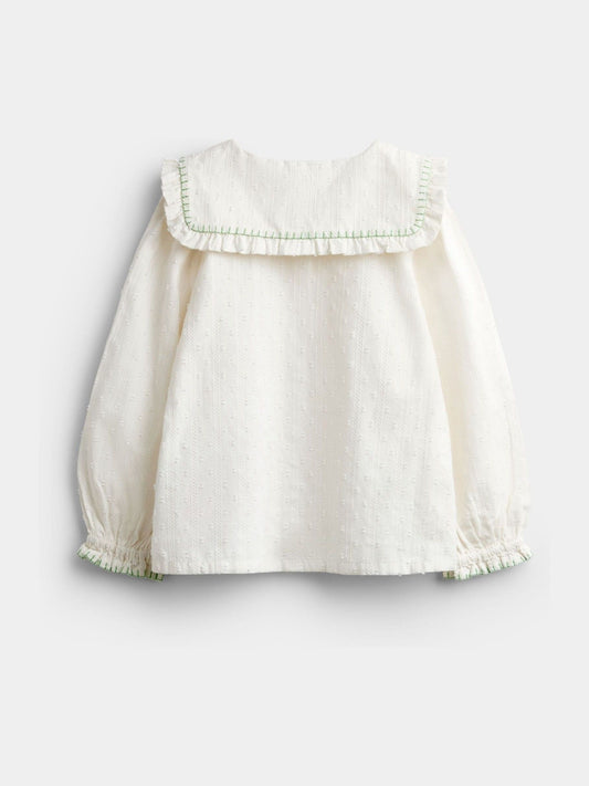 Dsiney Kidz - JoJo Maman Bébé Cream Floral Textured Embroidered Collar Blouse image 2