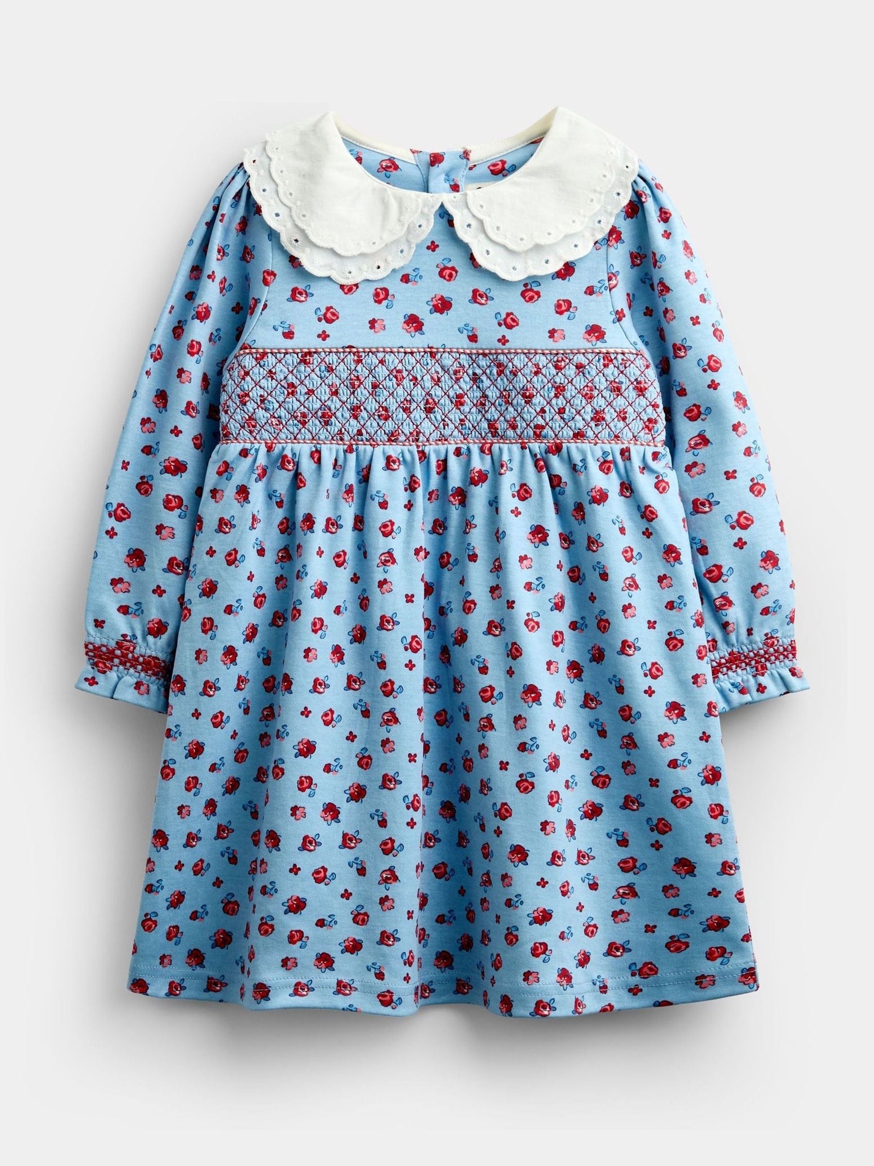 Dsiney Kidz - Jojo Maman Bébé Light Blue Roses Print Smocked Dress image 1