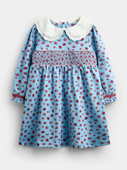 Dsiney Kidz - Jojo Maman Bébé Light Blue Roses Print Smocked Dress image 1