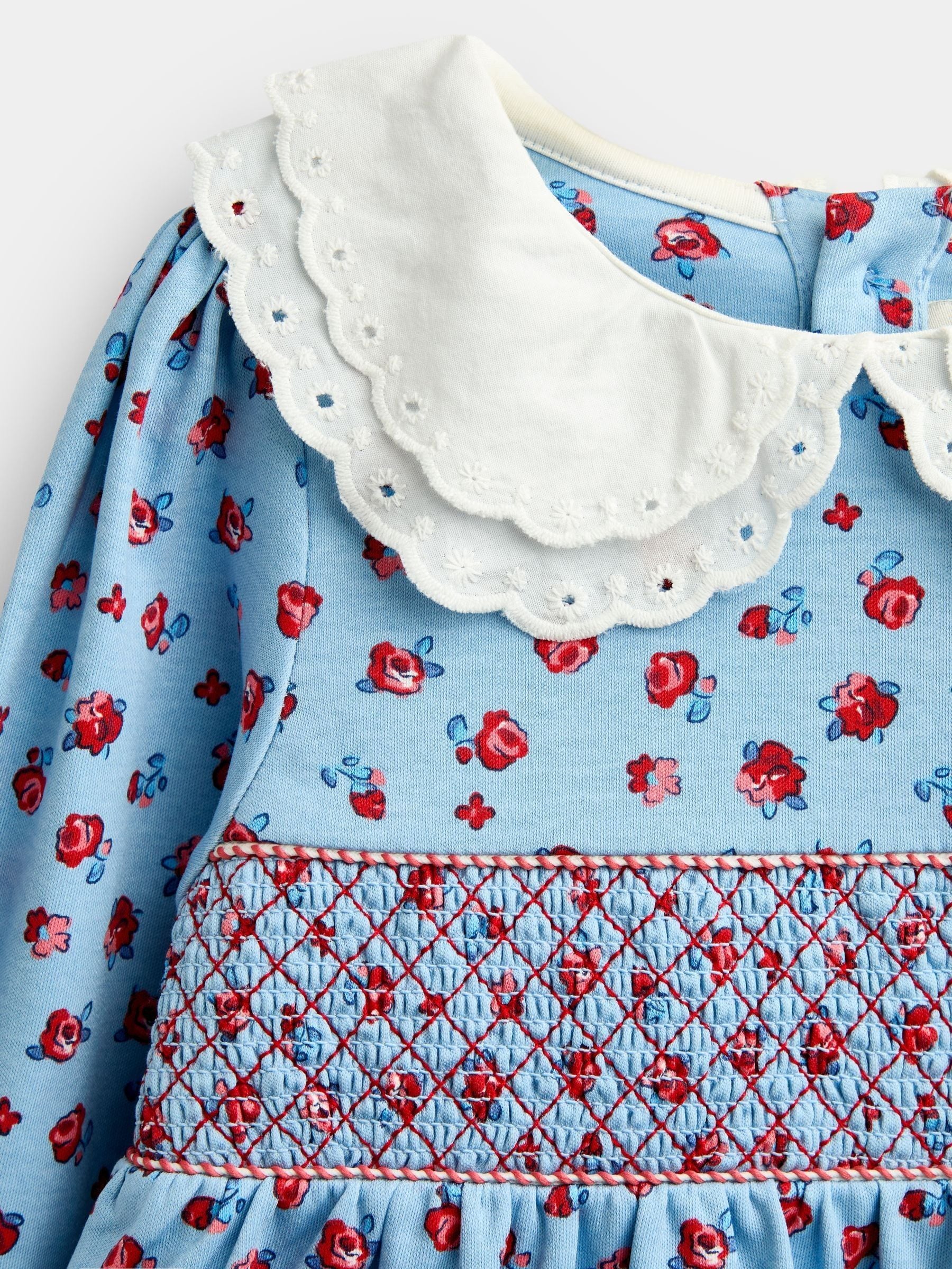 Dsiney Kidz - Jojo Maman Bébé Light Blue Roses Print Smocked Dress image 3
