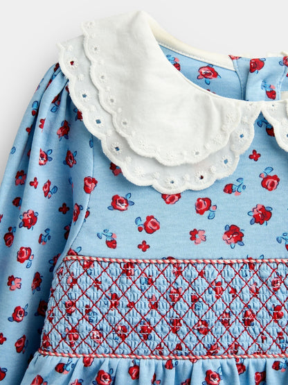 Dsiney Kidz - Jojo Maman Bébé Light Blue Roses Print Smocked Dress image 3