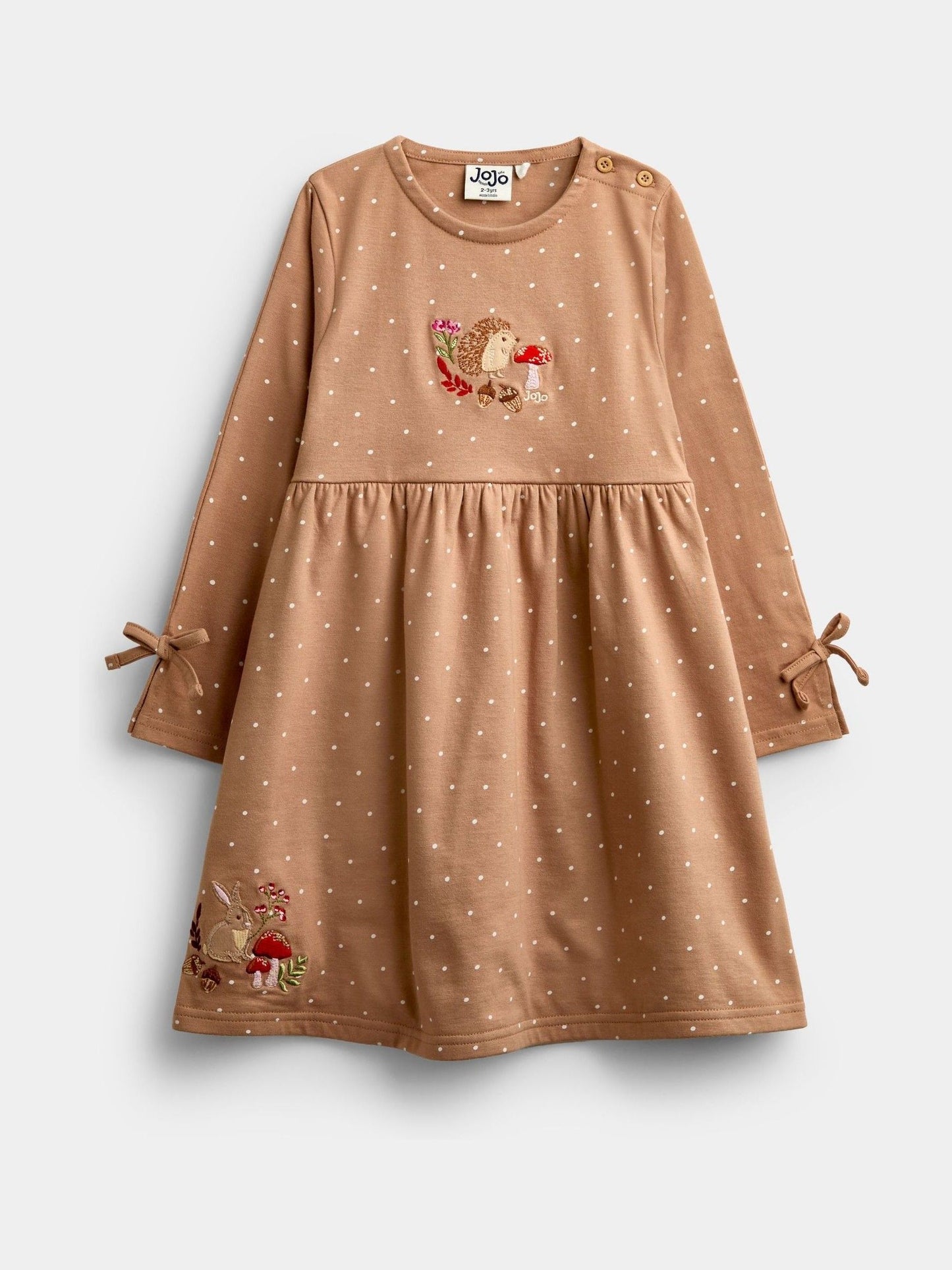 Dsiney Kidz - JoJo Maman Bébé Mid Brown Woodland Spot Appliqué Dress image 1
