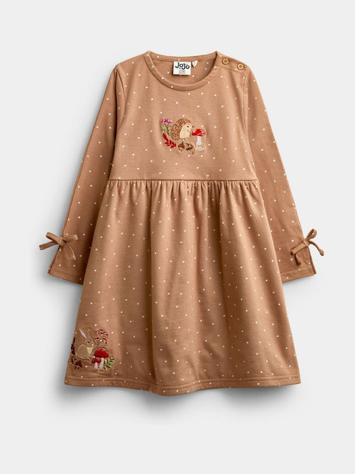 Dsiney Kidz - JoJo Maman Bébé Mid Brown Woodland Spot Appliqué Dress image 1