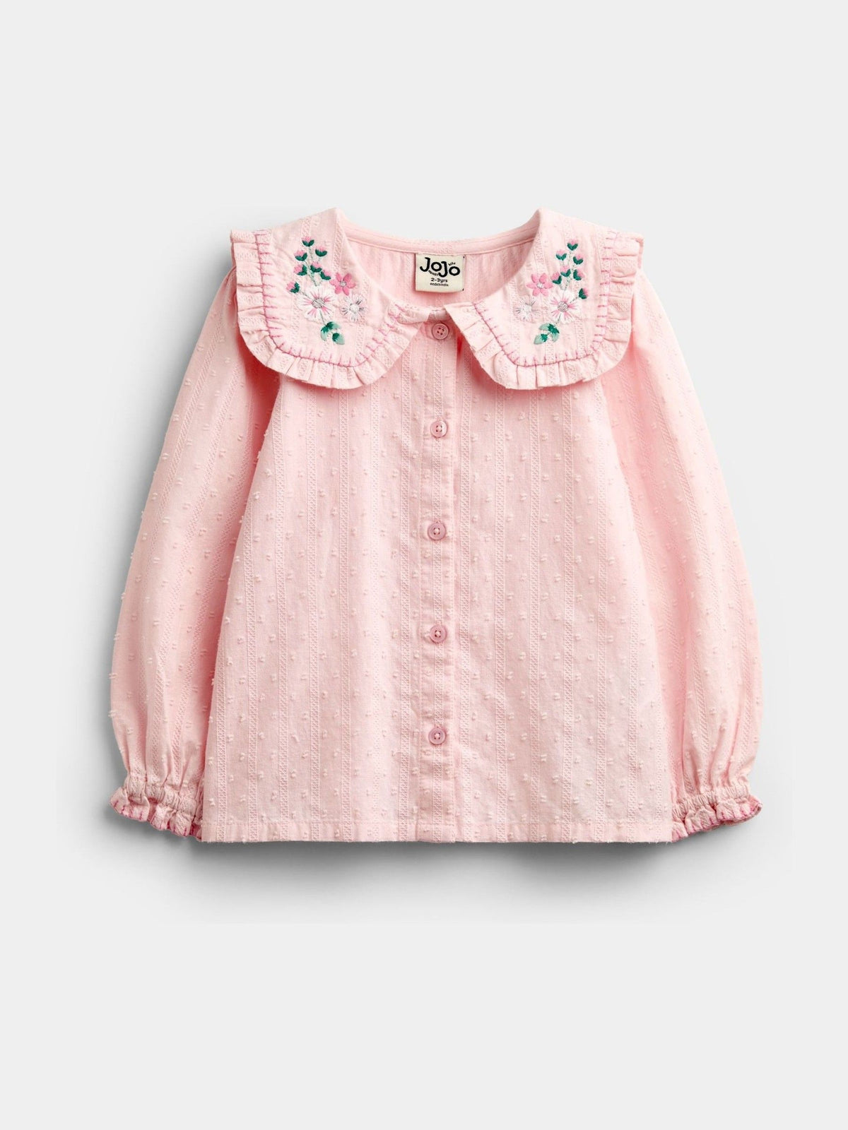 Dsiney Kidz - JoJo Maman Bébé Rose Pink Textured Embroidered Collar Blouse image 1