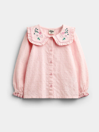 Dsiney Kidz - JoJo Maman Bébé Rose Pink Textured Embroidered Collar Blouse image 1