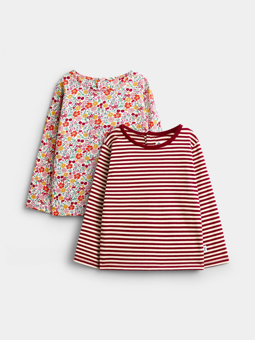 Dsiney Kidz - JoJo Maman Bébé Bright Red 2 Pack Ditsy And Stripe Top image 1