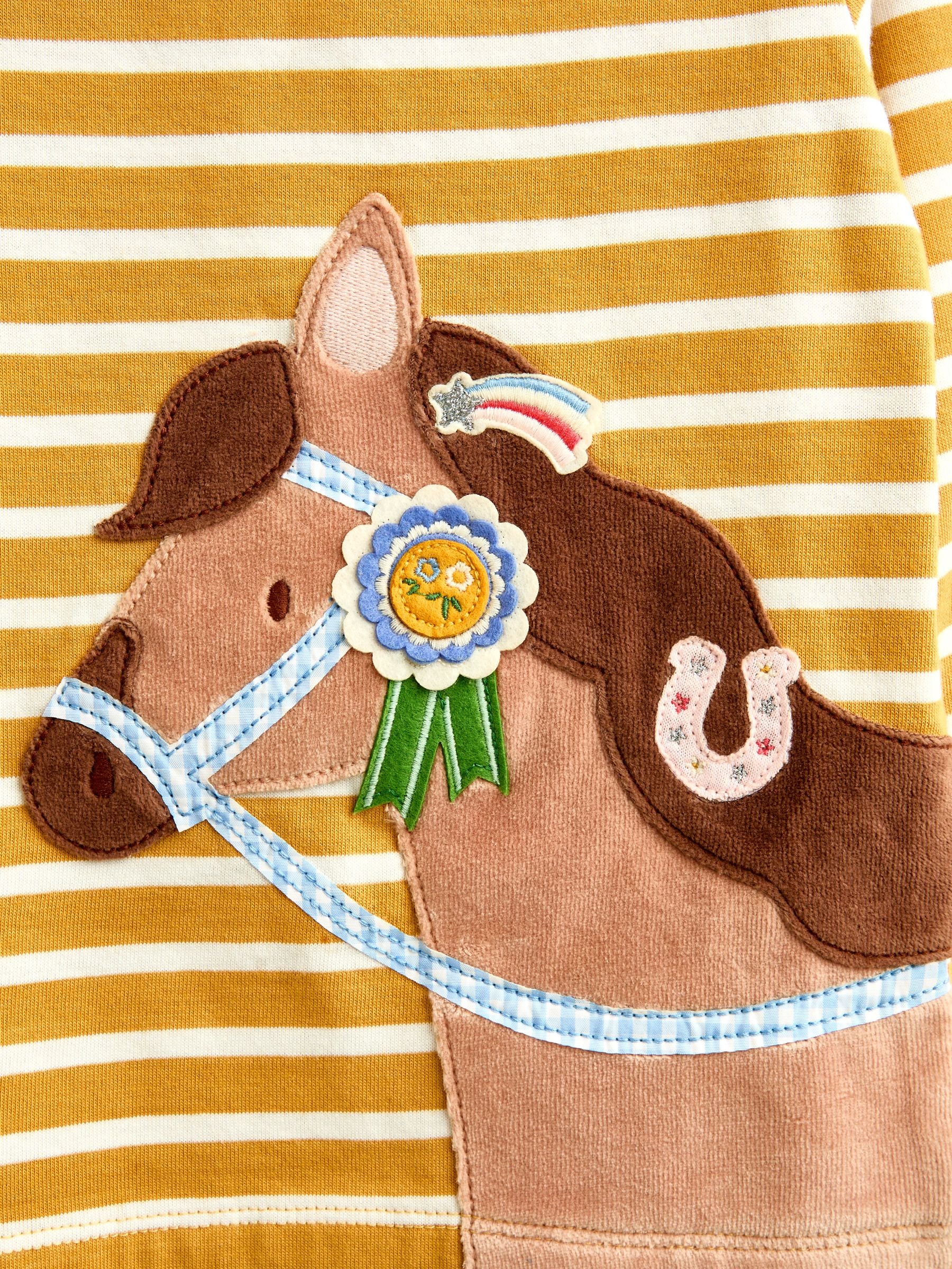 Dsiney Kidz - JoJo Maman Bébé Yellow Stripe Horse Appliqué Long Sleeve Top image 4