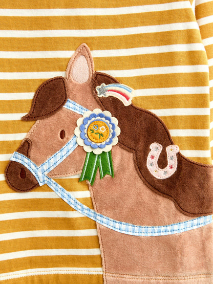 Dsiney Kidz - JoJo Maman Bébé Yellow Stripe Horse Appliqué Long Sleeve Top image 4