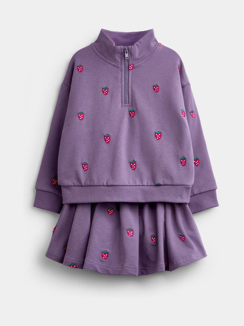 Dsiney Kidz - Jojo Maman Bébé Dark Purple Strawberry Embroidered Sweatshirt And Skirt Set image 1