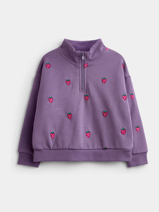 Dsiney Kidz - Jojo Maman Bébé Dark Purple Strawberry Embroidered Sweatshirt And Skirt Set image 2