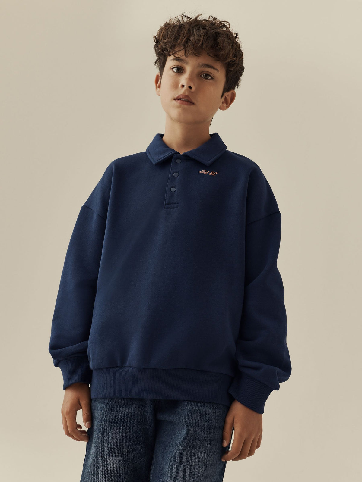 Navy Oversized Collar Popper Neck Sweatshirt (3-16yrs) - image 1