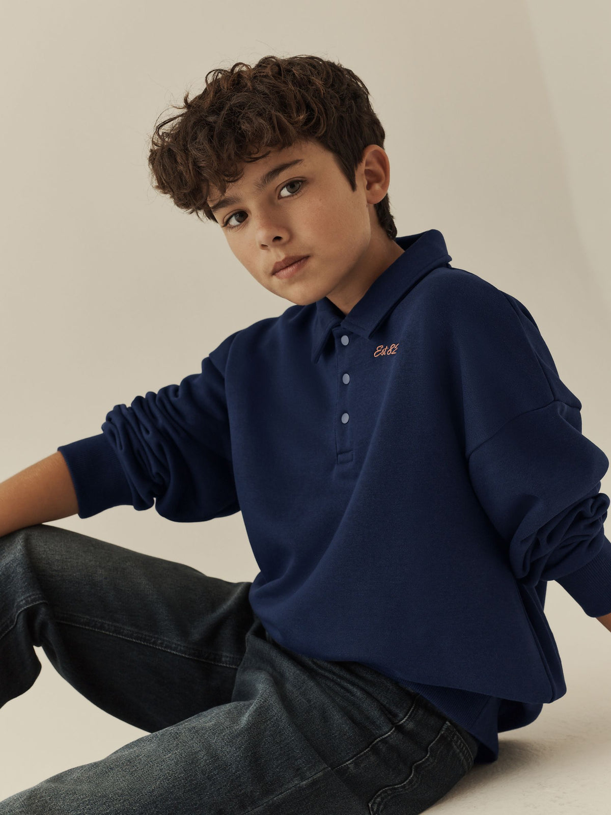 Navy Oversized Collar Popper Neck Sweatshirt (3-16yrs) - image 2