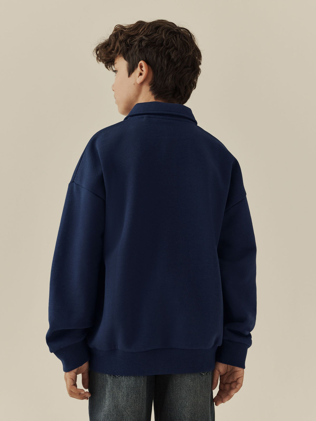 Navy Oversized Collar Popper Neck Sweatshirt (3-16yrs) - image 3