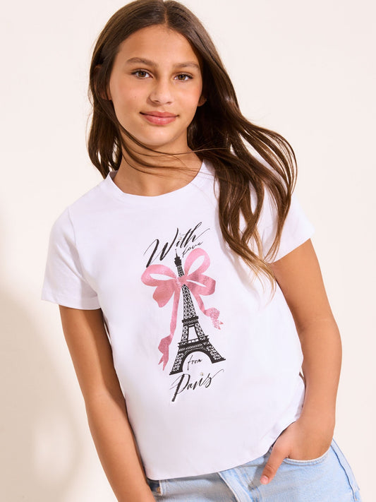 Dsiney Kidz - Lipsy White Paris Graphic T-Shirt (5-16yrs) image 1